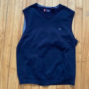 Chaps V Neck Sweater Vest Navy Blue Men's Size Medium Classic Knit Cotton